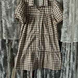 Brown and White Gingham Dress